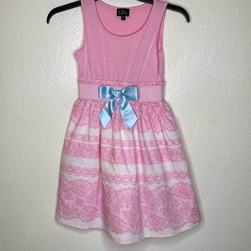 lilt Pink Girls Dress with Blue Bow